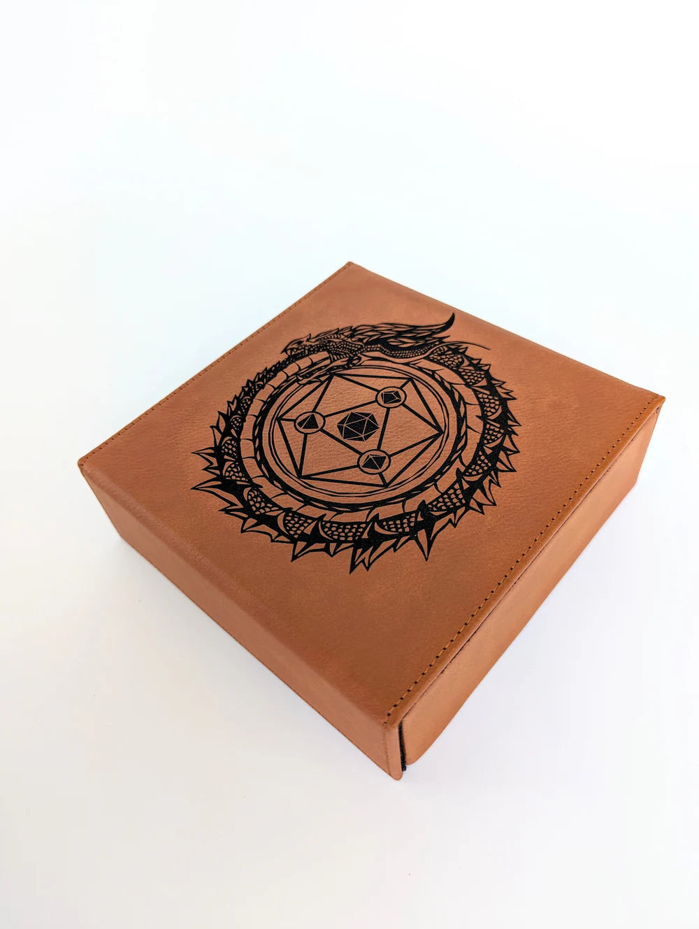 Dragon Circle | Vegan Leather Dice Box - Chestnut