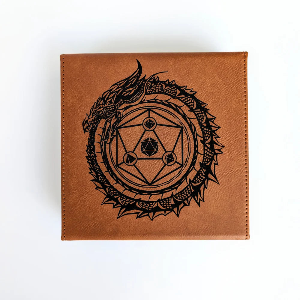 Dragon Circle | Vegan Leather Dice Box - Chestnut