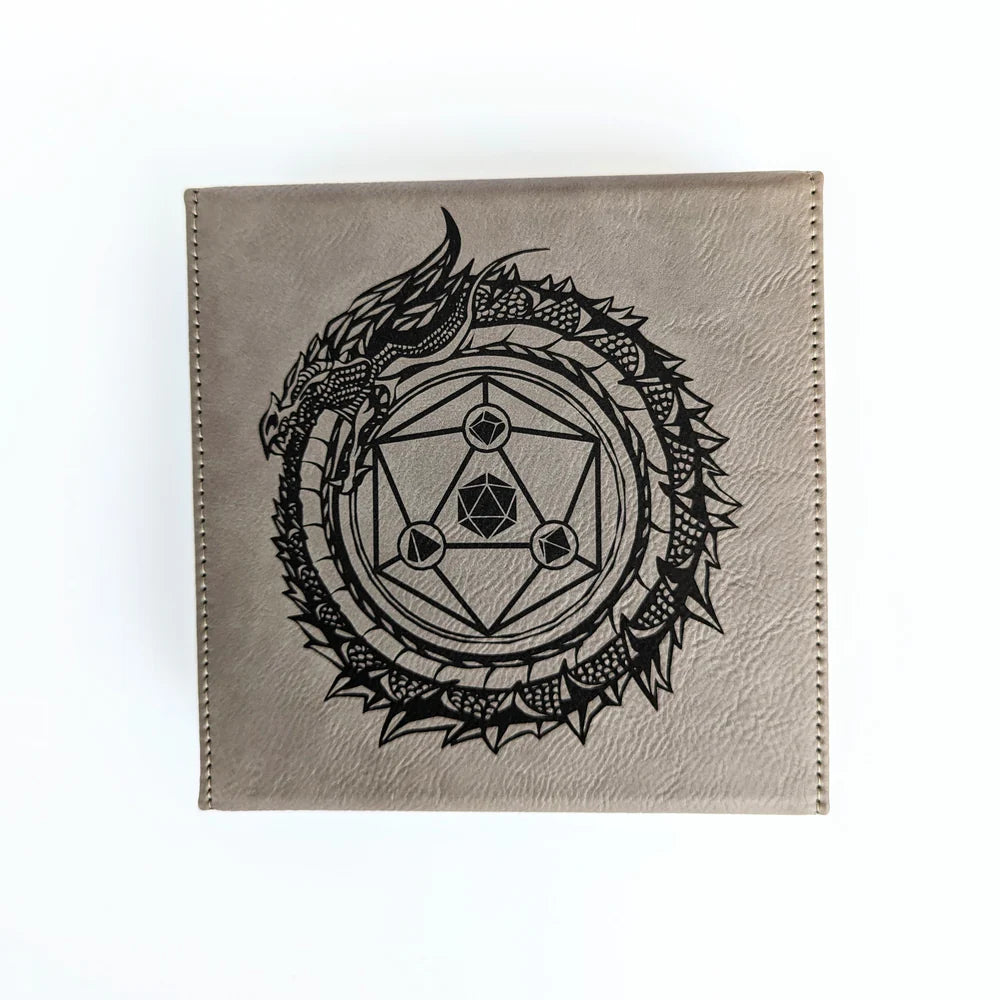 Dragon Circle | Vegan Leather Dice Box - Grey