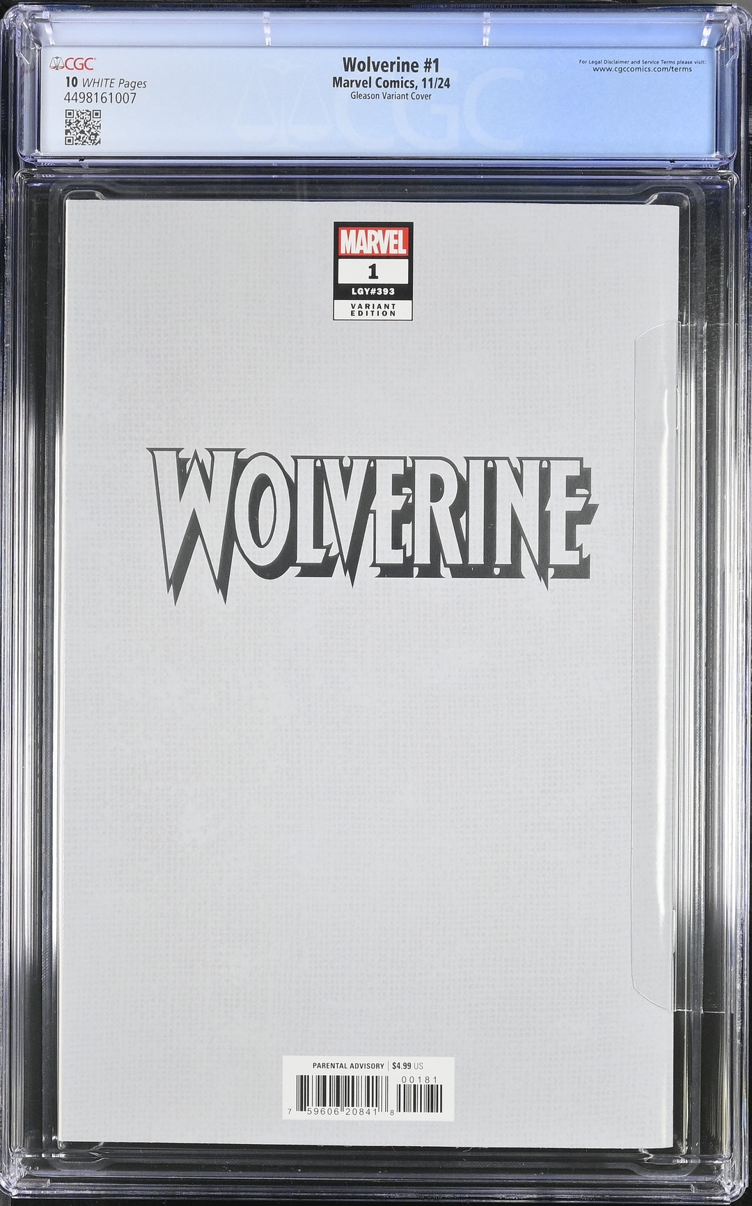 Wolverine 1 Gleason Variant  CGC 10 Gem Mint White Pages 11/24