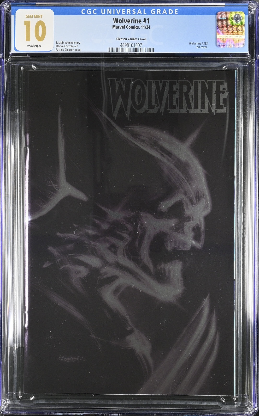 Wolverine 1 Gleason Variant  CGC 10 Gem Mint White Pages 11/24